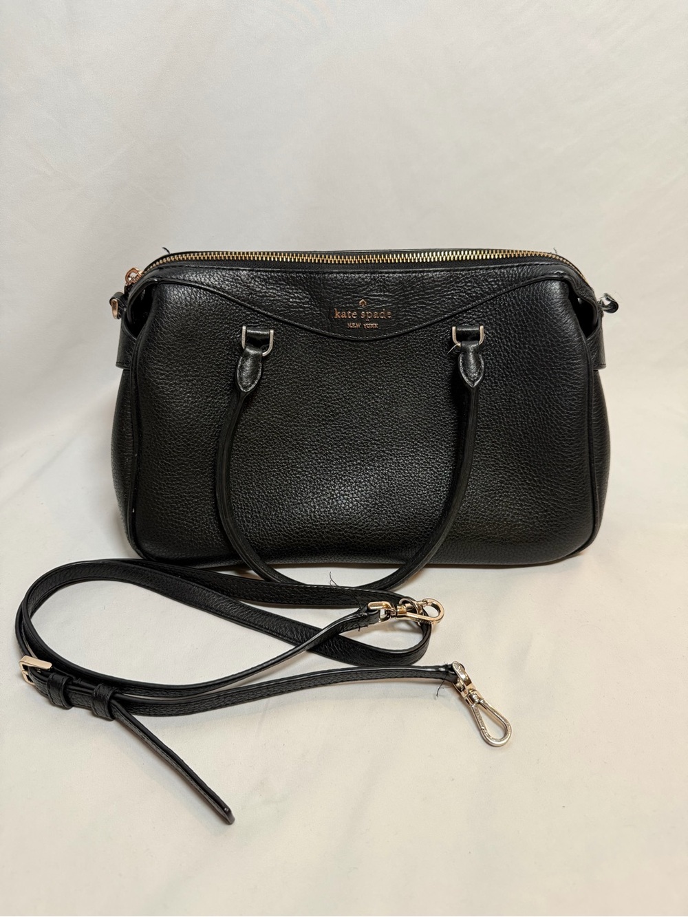 kate spade Black Pebbled Leather Satchel with Removable Strap